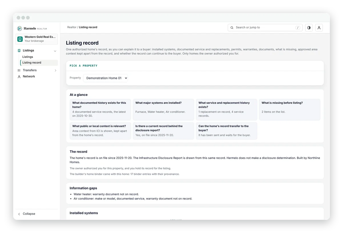 Agent console, an authorized listing record